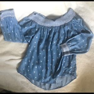 Tommy Hilfiger off the shoulder blue blouse.